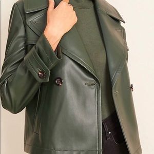 Ann Taylor Petite Faux Leather Short Trench coat Jacket XXSP Olive Green